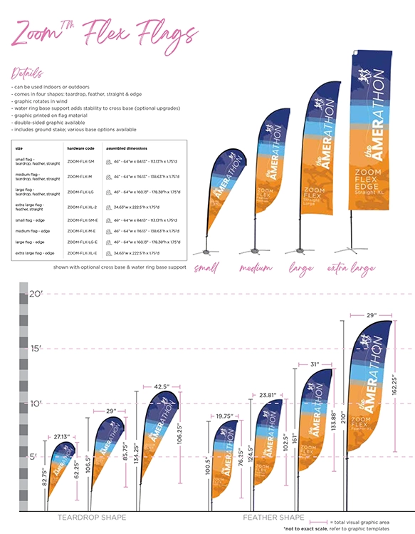 Guide des tailles pour drapeaux Zoom Flex