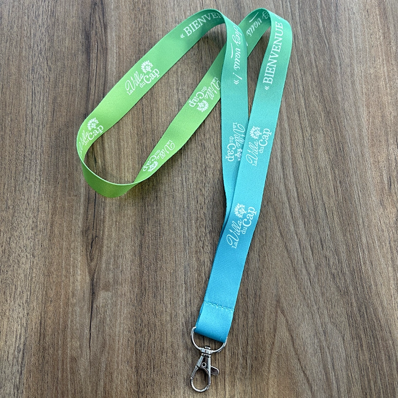 Tour de cou dégradé vert bleu avec mousqueton