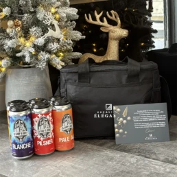 Coffret bière de Noël avec sac et décor festif